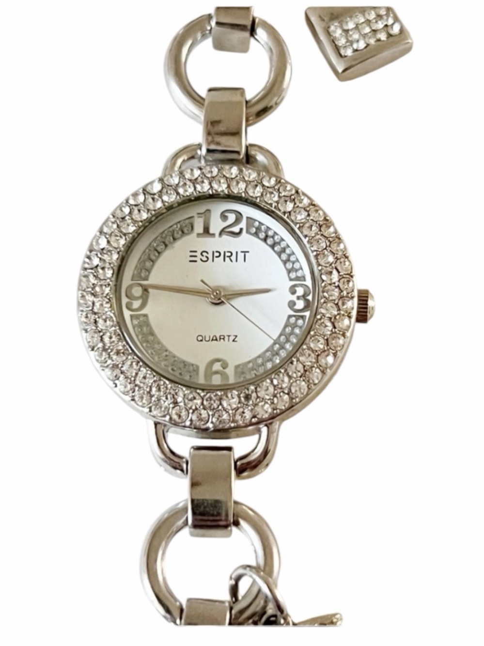 Vintage new Esprit silver Women's Crystal-Accented Charm Bracelet Watch